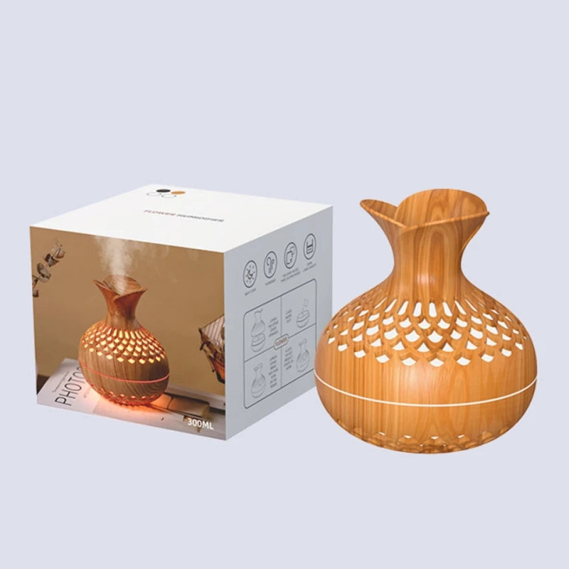 Wood Grain Mini Vase Air Humidifier USB Electric Ultrasonic Water Aroma Essential Oil Diffuser Home Room Fragrance Air Purifier